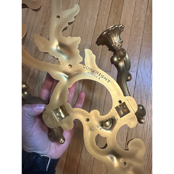 VTG Ornate Gold Wall Sconce 17" | Double Candle Holder Hollywood Regency Elegant - Picture 5 of 7